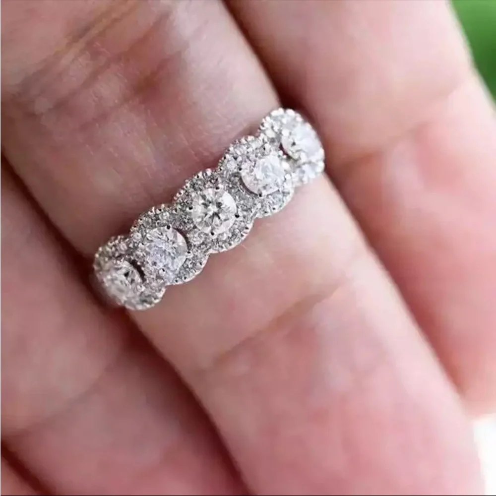 New 925 Silver Graceful Lady Engagement Wedding Diamond Chic Ring